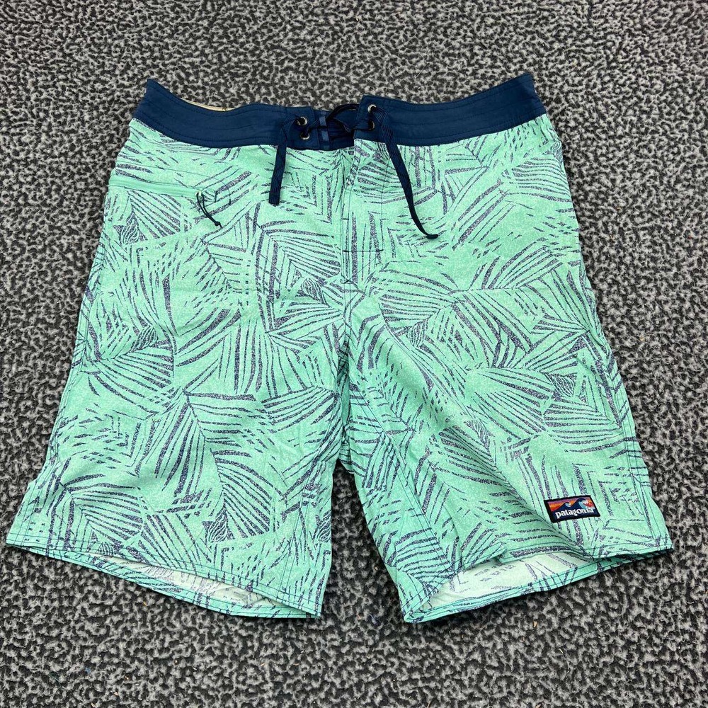 Patagonia Board Shorts Men 36 Green Palm Print Stretch Swim Trunks